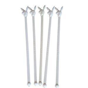 5 White Vintage 1970's "Playboy " Bunny Swizzle Sticks Stirrer..